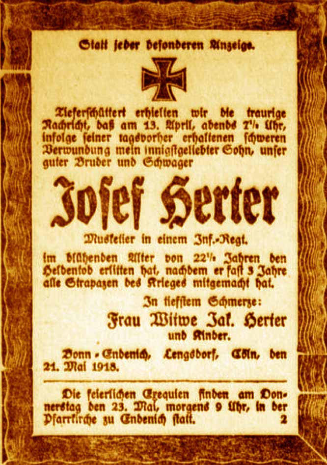 Anzeige im General-Anzeiger vom 21. Mai 1918