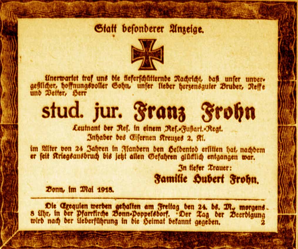 Anzeige im General-Anzeiger vom 19. Mai 1918