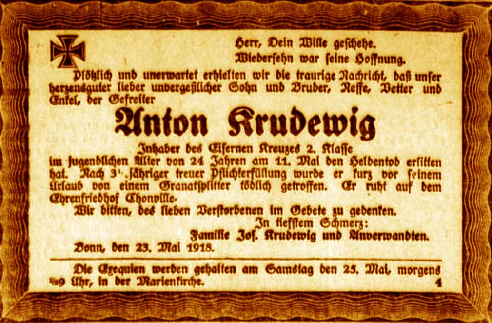 Anzeige im General-Anzeiger vom 23. Mai 1918