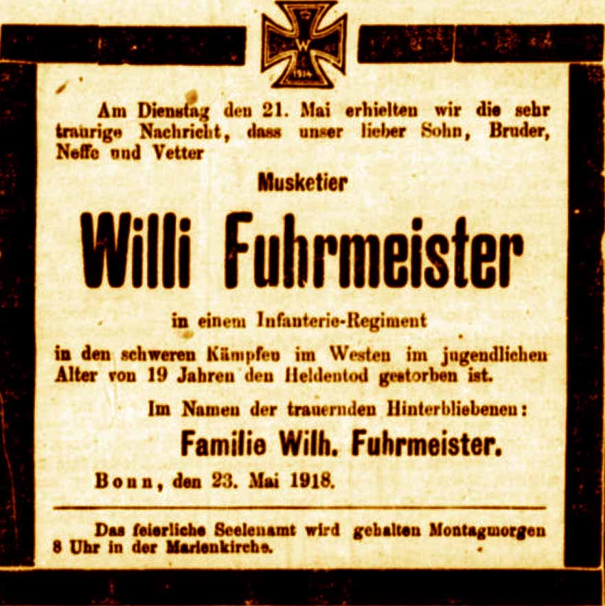 Anzeige in der Deutschen Reichs-Zeitung vom 26. Mai 1918