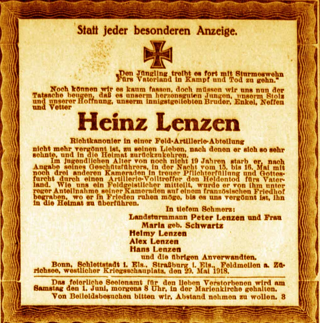 Anzeige im General-Anzeiger vom 29. Mai 1918