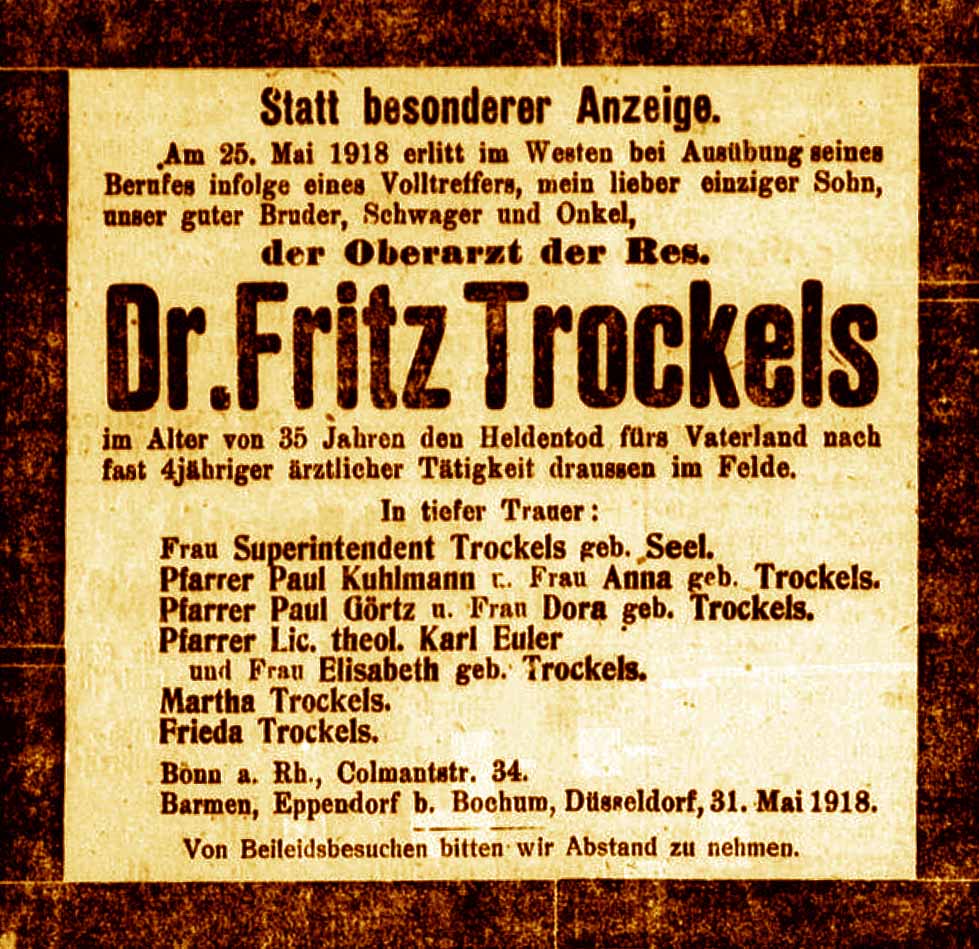 Anzeige in der Bonner Zeitung vom 2. Juni 1918