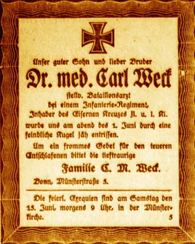 Anzeige im General-Anzeiger vom 7. Juni 1918