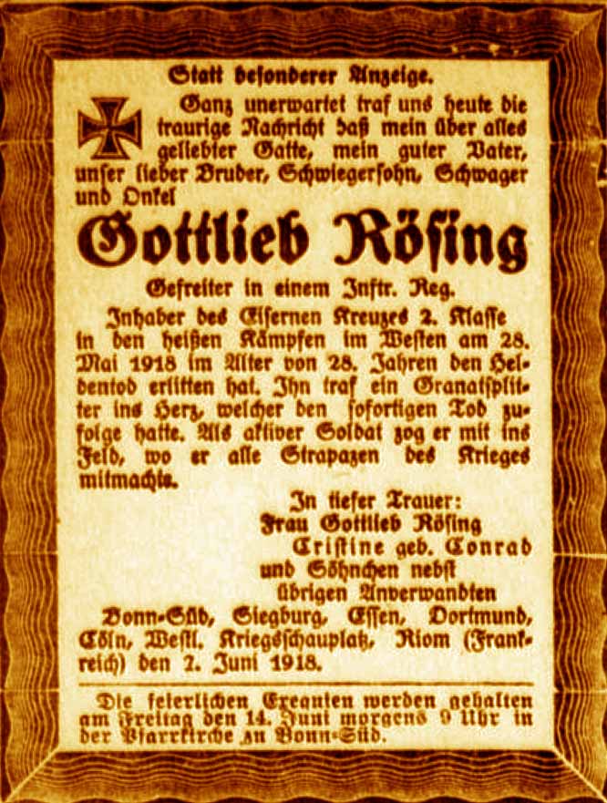 Anzeige im General-Anzeiger vom 11. Juni 1918