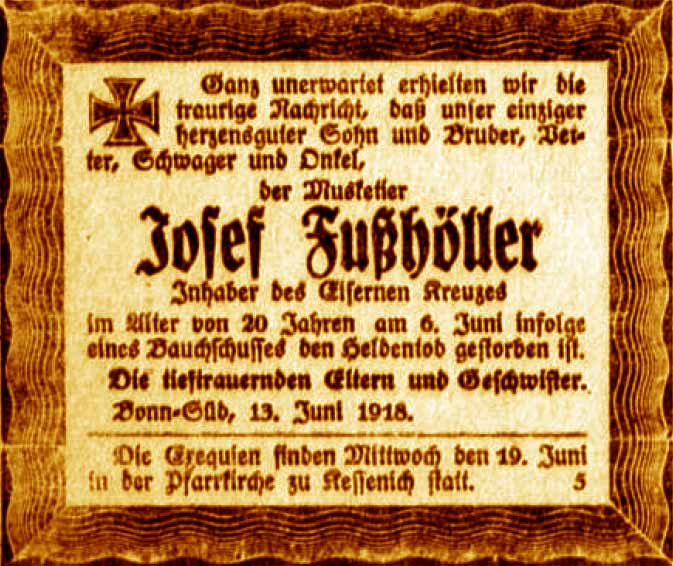 Anzeige im General-Anzeiger vom 14. Juni 1918