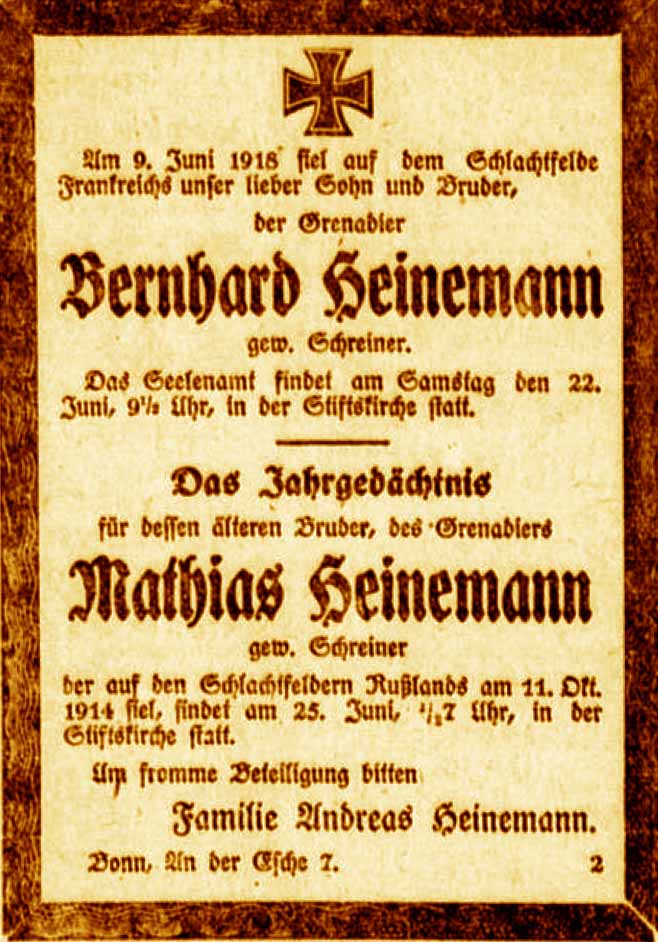 Anzeige im General-Anzeiger vom 18. Juni 1918