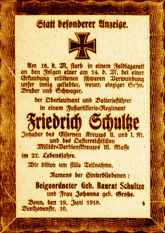 Anzeige im General-Anzeiger vom 20. Juni 1918