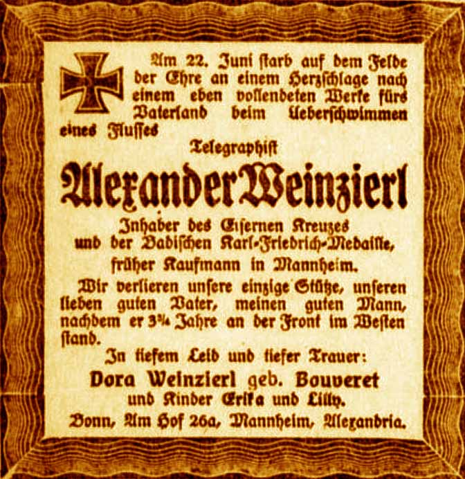 Anzeige im General-Anzeiger vom 1. Juli 1918