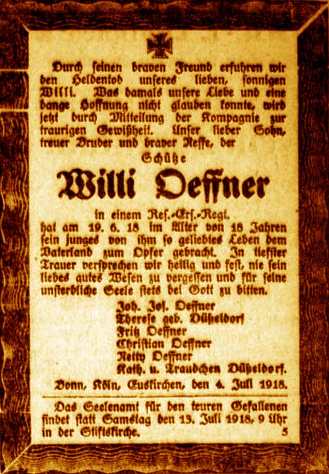 Anzeige im General-Anzeiger vom 5. Juli 1918