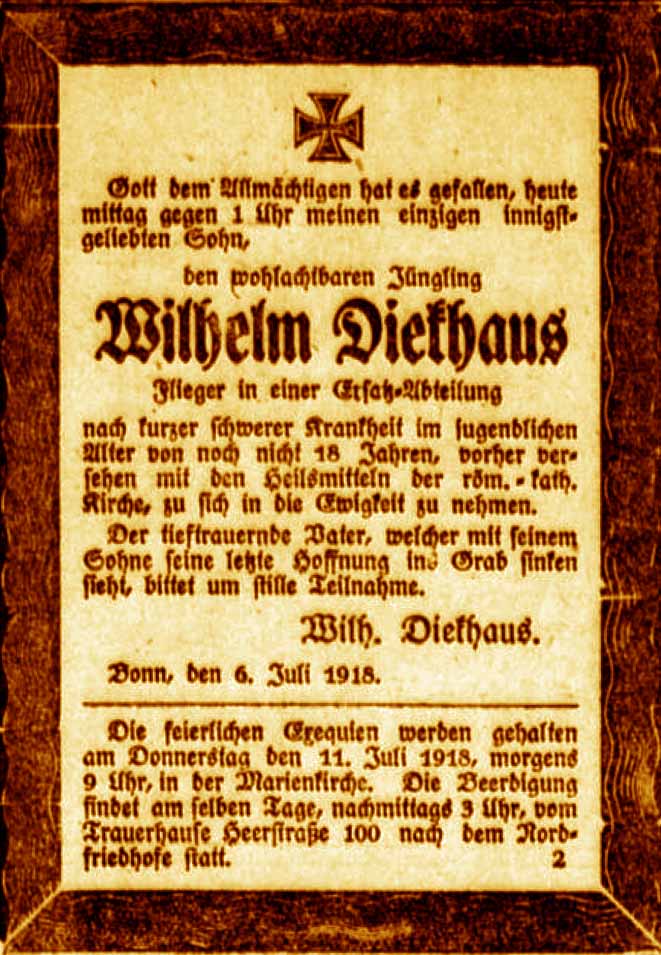 Anzeige im General-Anzeiger vom 9. Juli 1918
