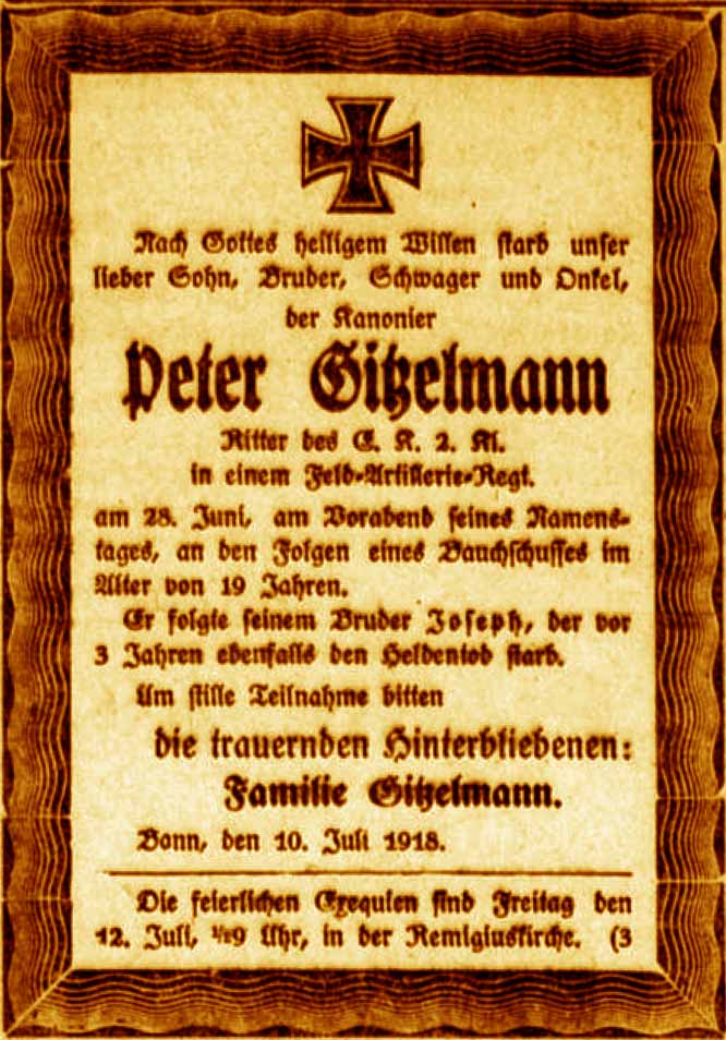 Anzeige im General-Anzeiger vom 10. Juli 1918