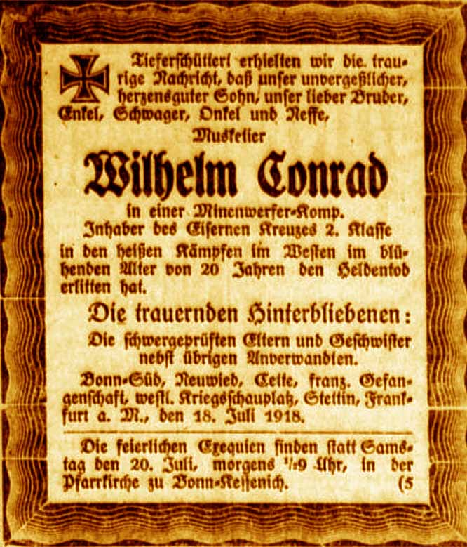 Anzeige im General-Anzeiger vom 19. Juli 1918