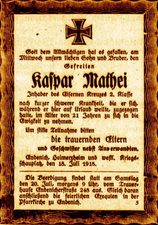 Anzeige im General-Anzeiger vom 19. Juli 1918