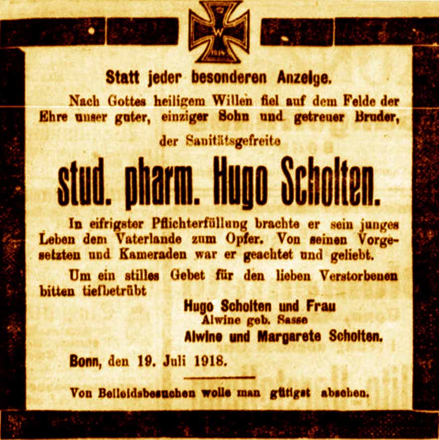 Anzeige in der Deutschen Reichs-Zeitung vom 20. Juli 1918
