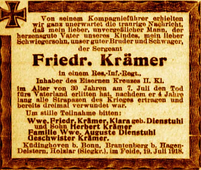 Anzeige im General-Anzeiger vom 21. Juli 1918