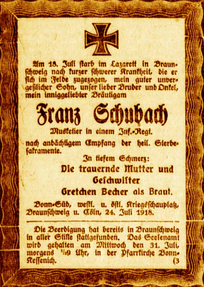 Anzeige im General-Anzeiger vom 24. Juli 1918