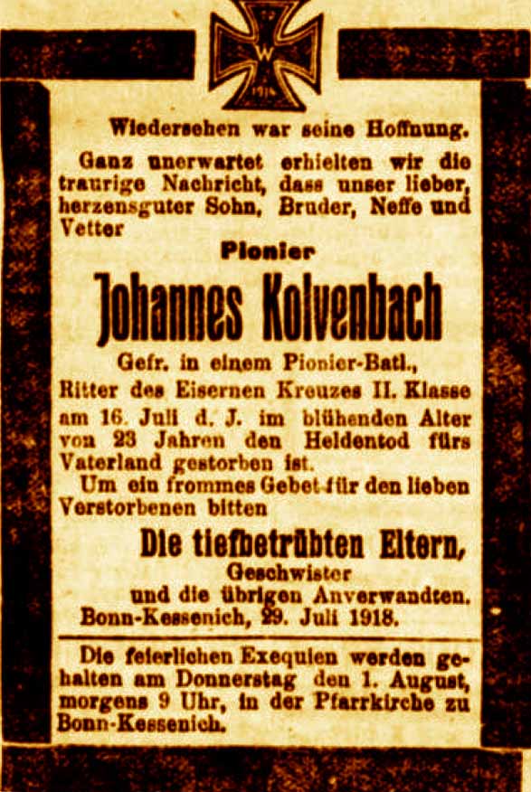 Anzeige in der Deutschen Reichs-Zeitung vom 31. Juli 1918