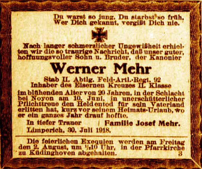 Anzeige im General-Anzeiger vom 31. Juli 1918