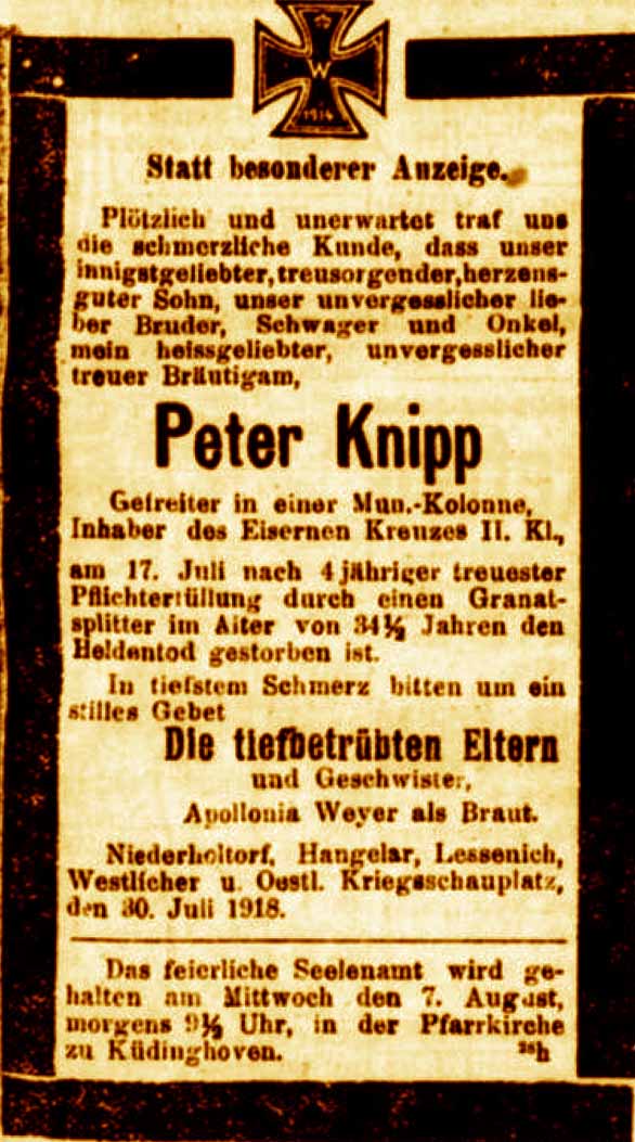 Anzeige in der Deutschen Reichs-Zeitung vom 2.August 1918