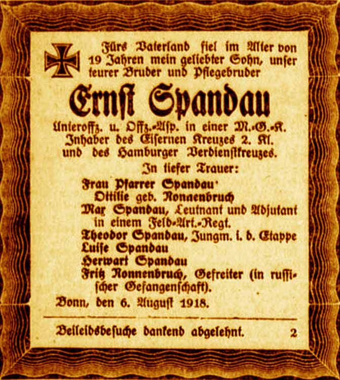 Anzeige im General-Anzeiger vom 6. August 1918