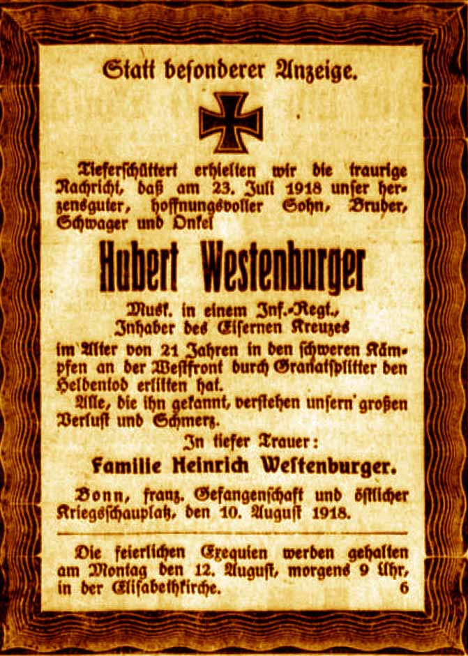 Anzeige im General-Anzeiger vom 10. August 1918