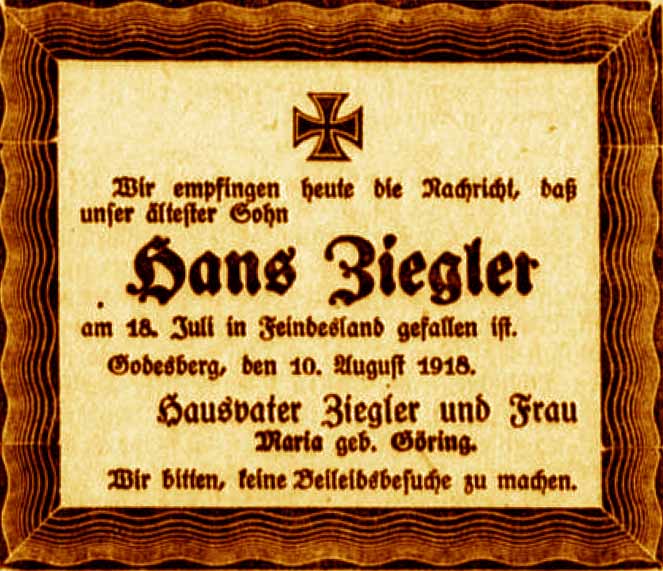 Anzeige im General-Anzeiger vom 12. August 1918