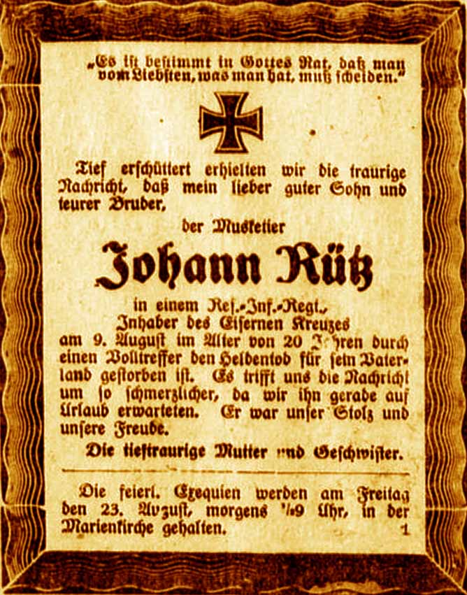 Anzeige im General-Anzeiger vom 19. August 1918