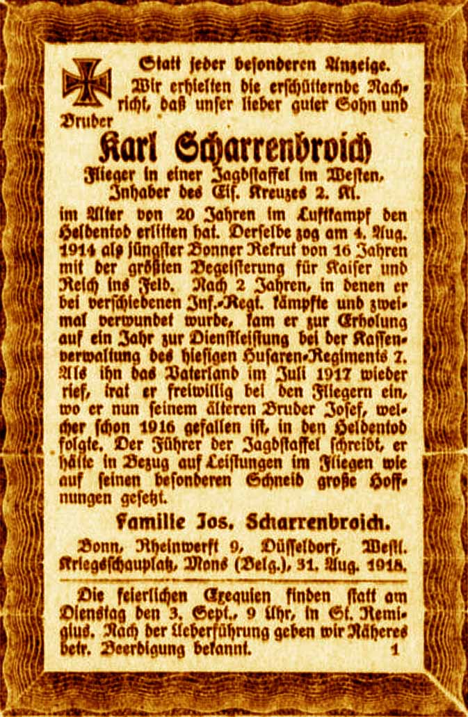 Anzeige im General-Anzeiger vom 2. September 1918