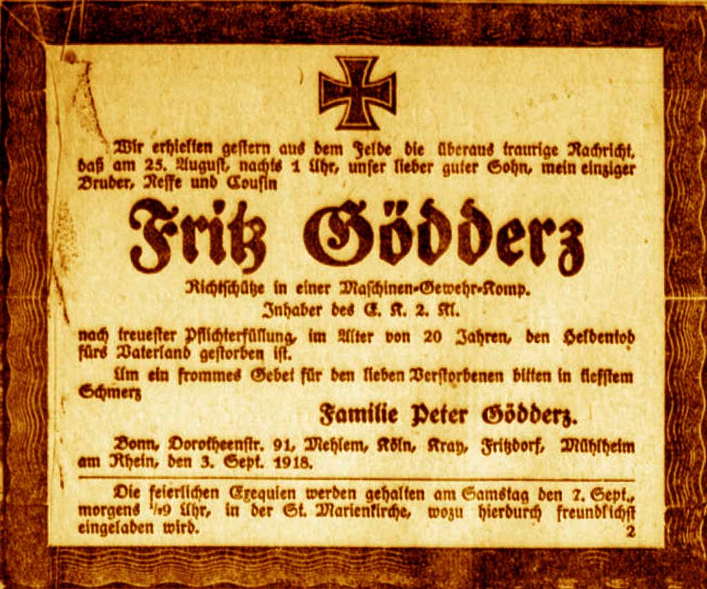 Anzeige im General-Anzeiger vom 3. September 1918