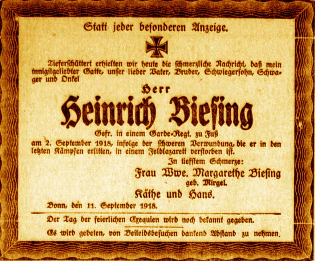 Anzeige im General-Anzeiger vom 12. September 1918