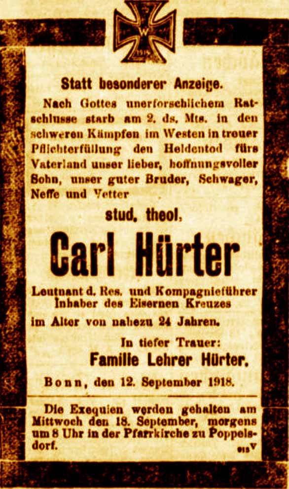 Anzeige in der Deutschen Reichs-Zeitung vom 13. September 1918