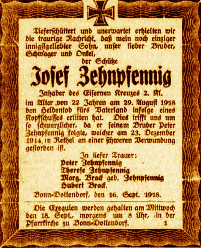Anzeige im General-Anzeiger vom 16. September 1918