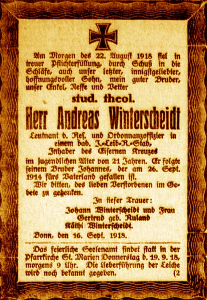 Anzeige im General-Anzeiger vom 17. September 1918