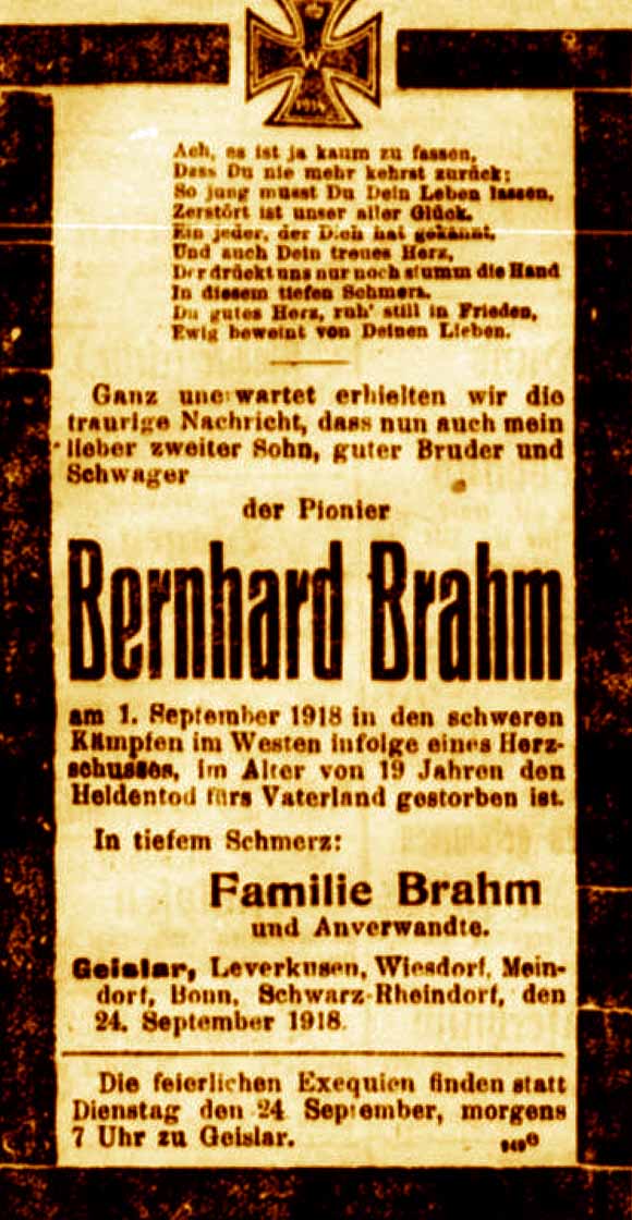 Anzeige in der Deutschen Reichs-Zeitung vom 24. September 1918