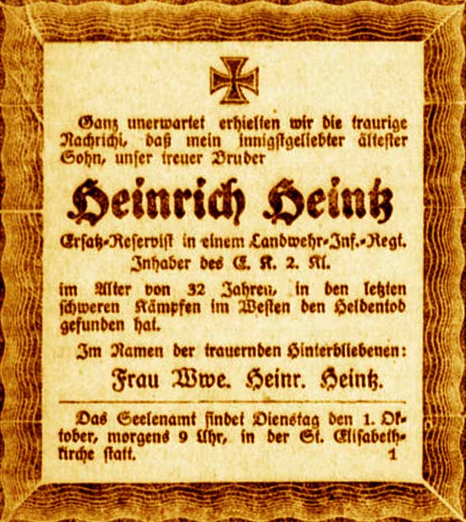 Anzeige im General-Anzeiger vom 25. September 1918