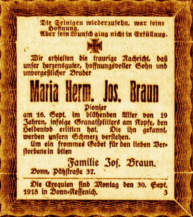 Anzeige im General-Anzeiger vom 25. September 1918
