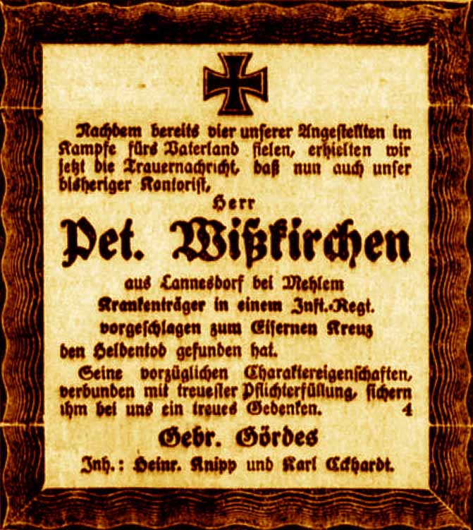 Anzeige im General-Anzeiger vom 3. Oktober 1918