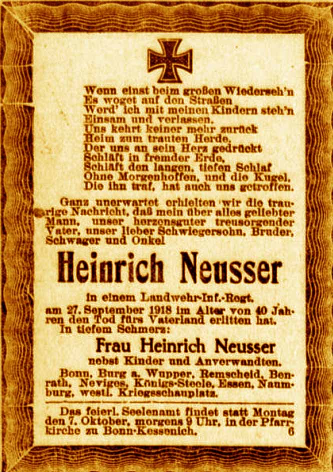 Anzeige im General-Anzeiger vom 6. Oktober 1918