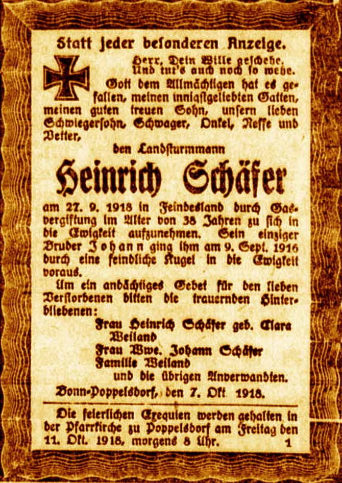 Anzeige im General-Anzeiger vom 7. Oktober 1918