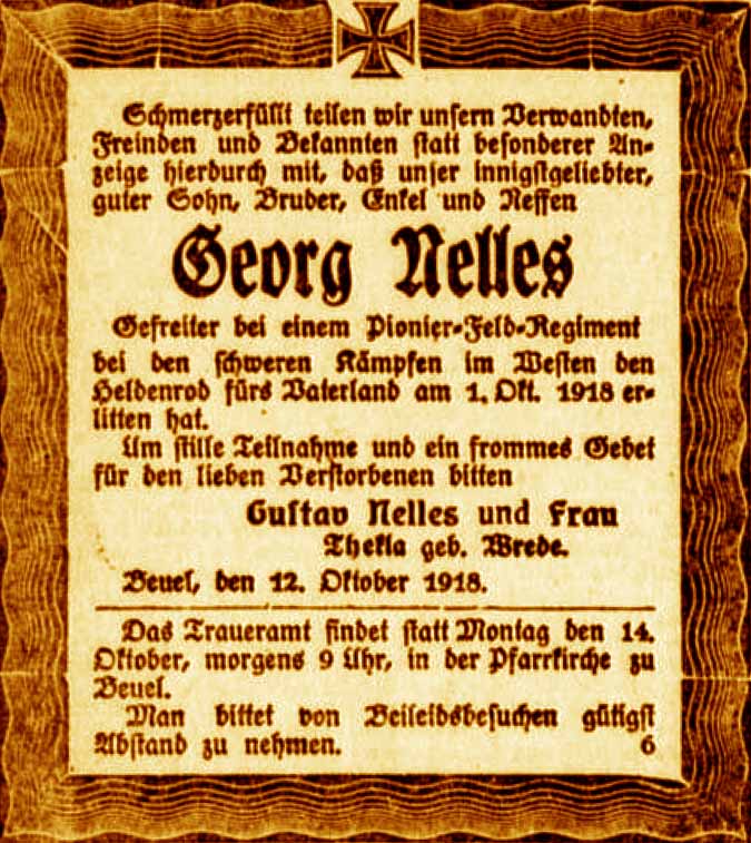 Anzeige im General-Anzeiger vom 12. Oktober 1918