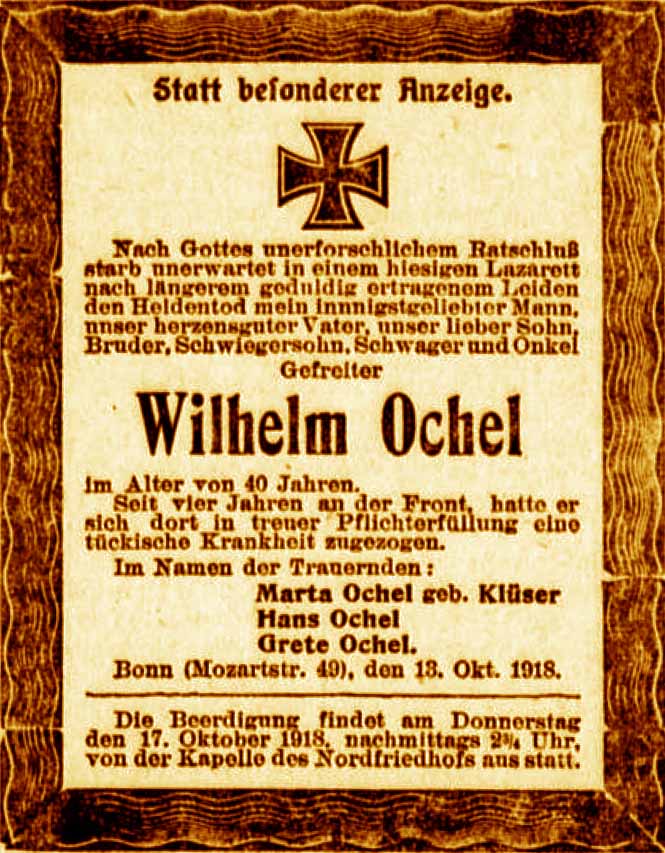 Anzeige im General-Anzeiger vom 15. Oktober 1918