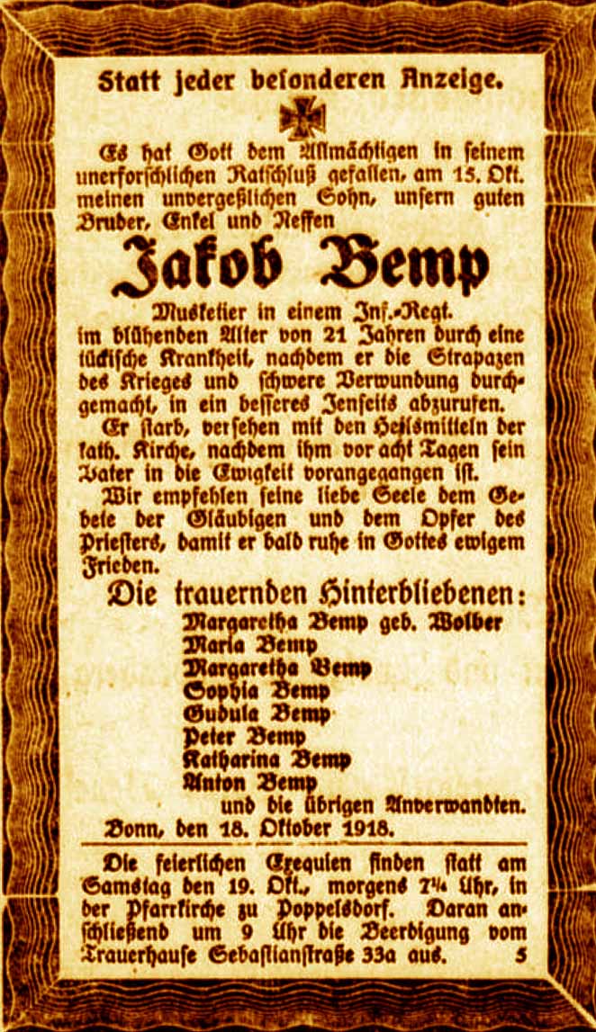 Anzeige im General-Anzeiger vom 18. Oktober 1918