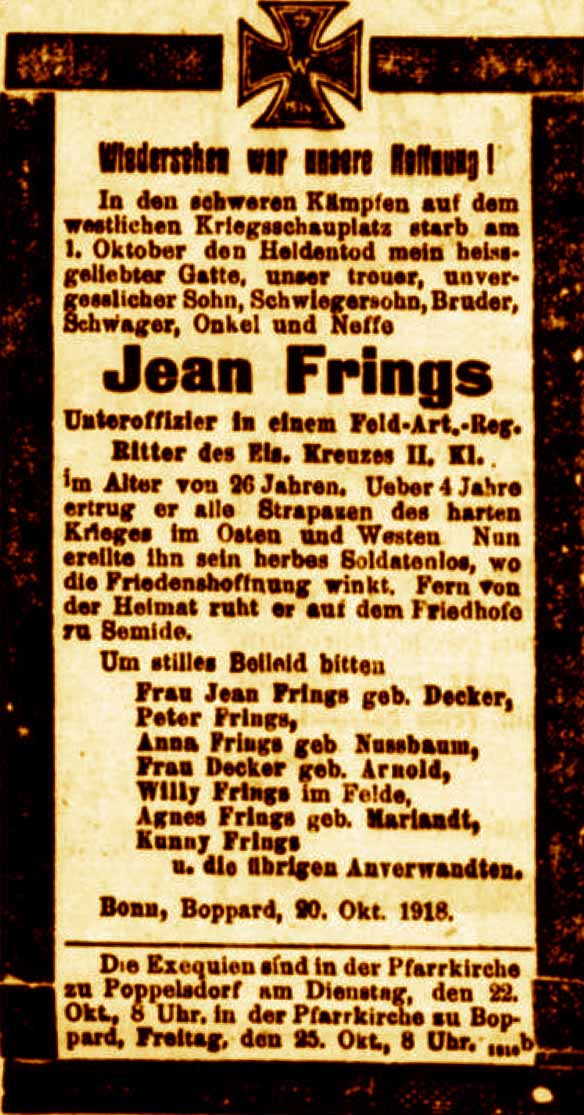 Anzeige in der Deutschen Reichs-Zeitung vom 20. Oktober 1918