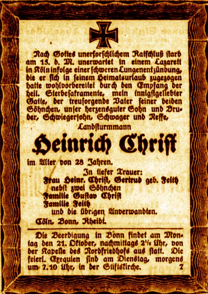 Anzeige im General-Anzeiger vom 20. Oktober 1918