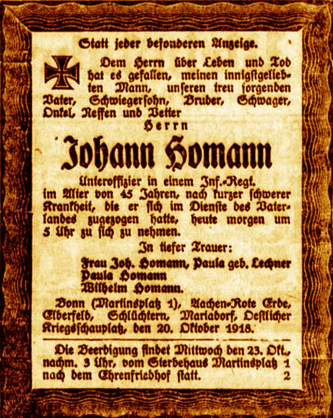 Anzeige im General-Anzeiger vom 22. Oktober 1918