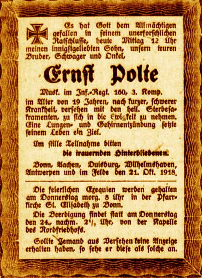 Anzeige im General-Anzeiger vom 23. Oktober 1918