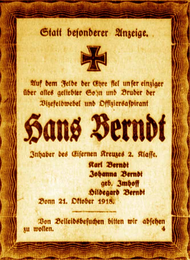 Anzeige im General-Anzeiger vom 24. Oktober 1918