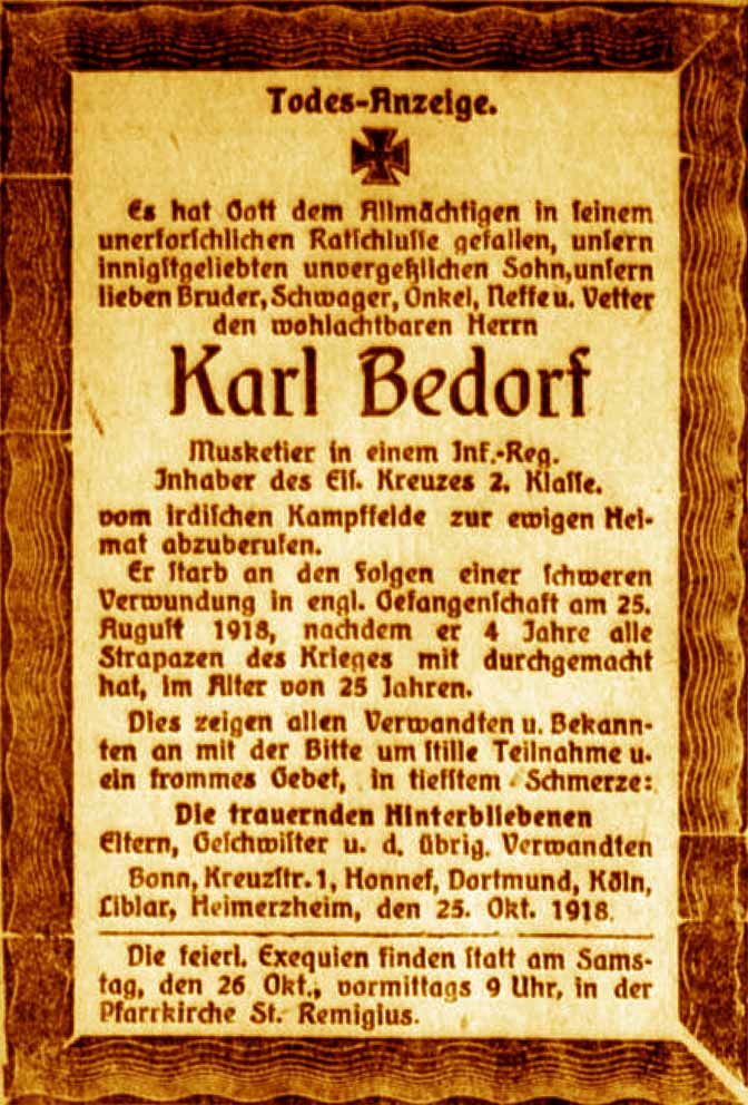 Anzeige im General-Anzeiger vom 25. Oktober 1918