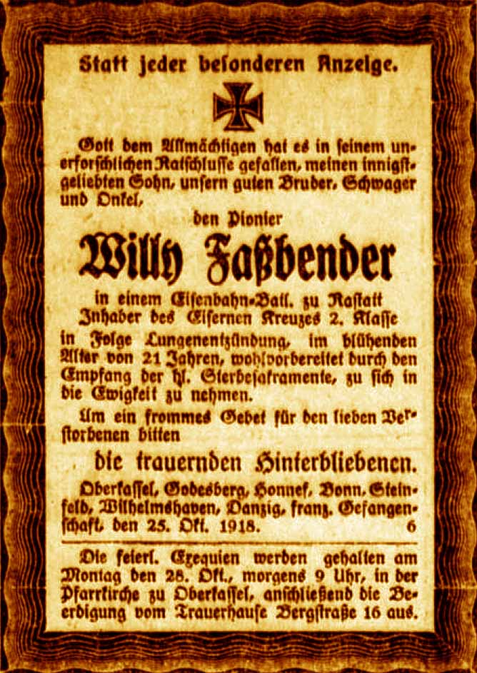 Anzeige im General-Anzeiger vom 26. Oktober 1918