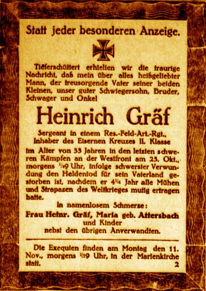 Anzeige im General-Anzeiger vom 5. November 1918
